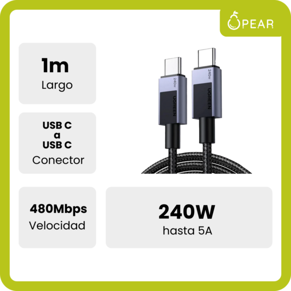 Cable USB C Ugreen 1m 240w Carga Rápida Reforzado