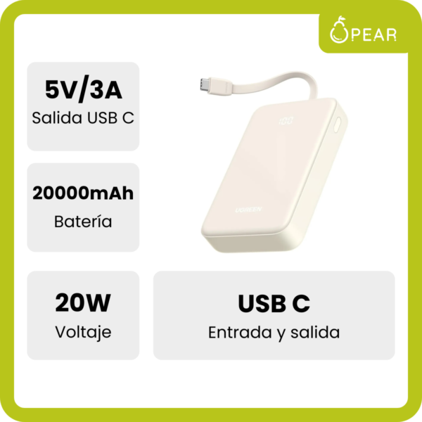Power Bank Ugreen Portátil 20w 3 Puertos Usb C Usb A