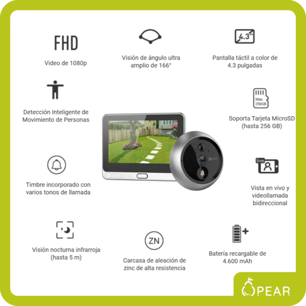 EVZ-DP2-3MP-X1-4 Video Portero A Color Ezviz Dp2 Con Mirilla 1080p
