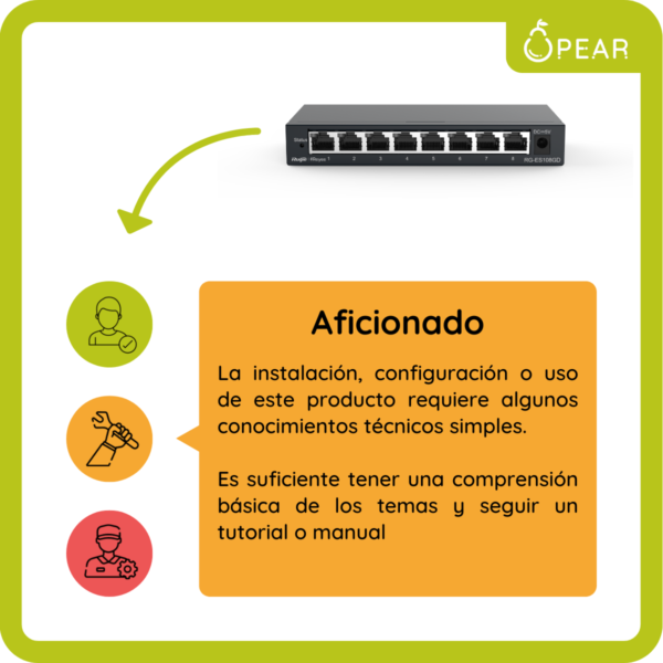 Switch Gigabit 8 Puertos Metálico Ruijie Montable Ethernet