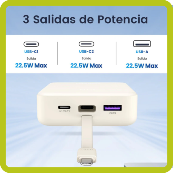 Power Bank Ugreen Portátil 20w 3 Puertos Usb C Usb A
