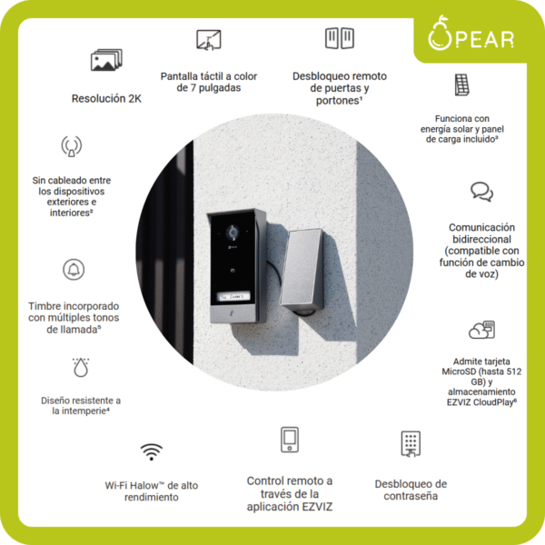 EVZ-EP7-2K-X1-4 Video Portero Wifi Batería Cámara Ezviz Ep7 2k Carga Solar