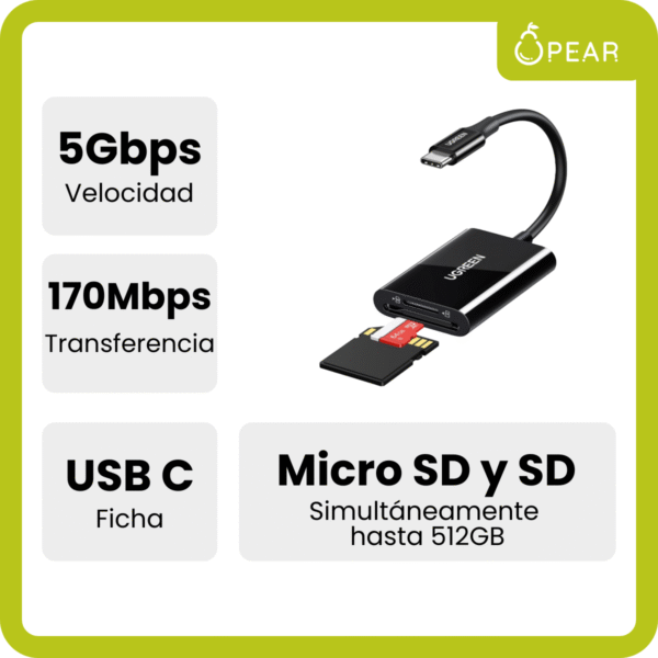 Lector De Tarjetas Sd Y Micro Sd Ugreen Ficha Usb C Windows