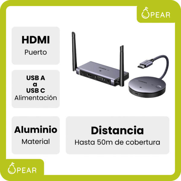 Transmisor Receptor Inalámbrico Ugreen Hdmi Vga 4k 50m Metal