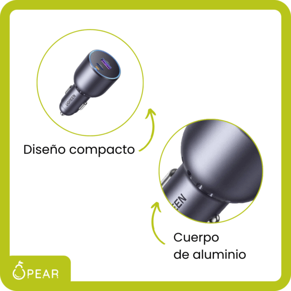 Cargador Auto Ugreen Usb C Usb A Carga Rápida 63w 2 Puertos