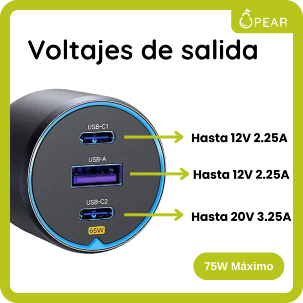 Cargador Auto Ugreen Usb A Usb C Carga Rápida 75w 3 Puertos