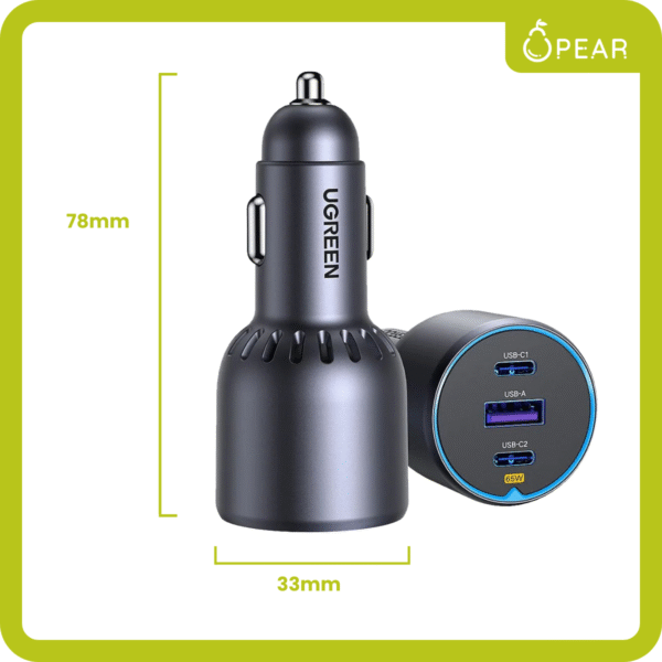Cargador Auto Ugreen Usb A Usb C Carga Rápida 75w 3 Puertos