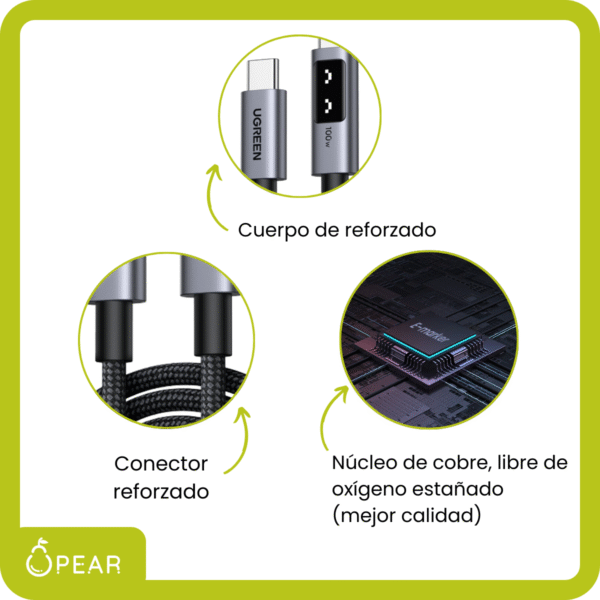 UGR-L509-1M-X1-3 Cable Usb C A Usb C Ugreen 1m 100w Carga Rápida Reforzado