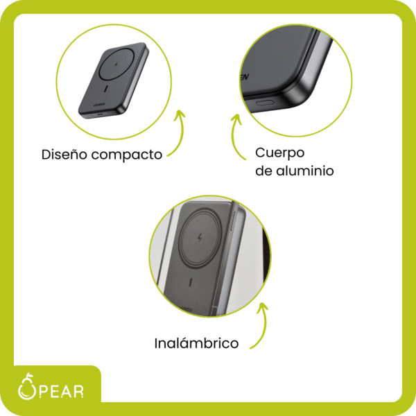 UGR-PB561-G-X1-3 Power Bank Ugreen Inalámbrico Portátil 20w Qi Apple iPhone