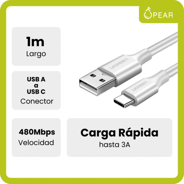 Cable Usb Tipo A A Tipo C Ugreen 1 Metro 3a Carga Rápida