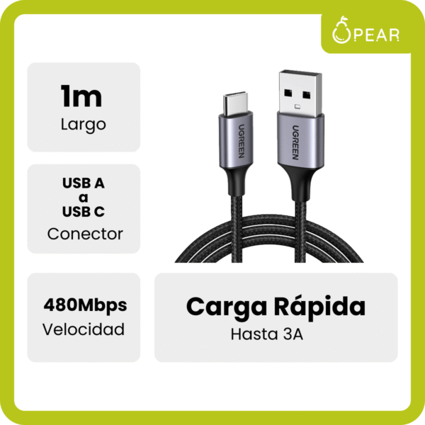 UGR-US288-N1M-X1-2 Cable Carga Rápida Ugreen Usb Tipo A a Tipo C 100w