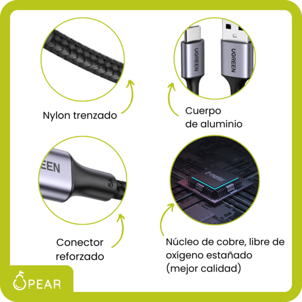 UGR-US288-N1M-X1-3 Cable Carga Rápida Ugreen Usb Tipo A a Tipo C 100w