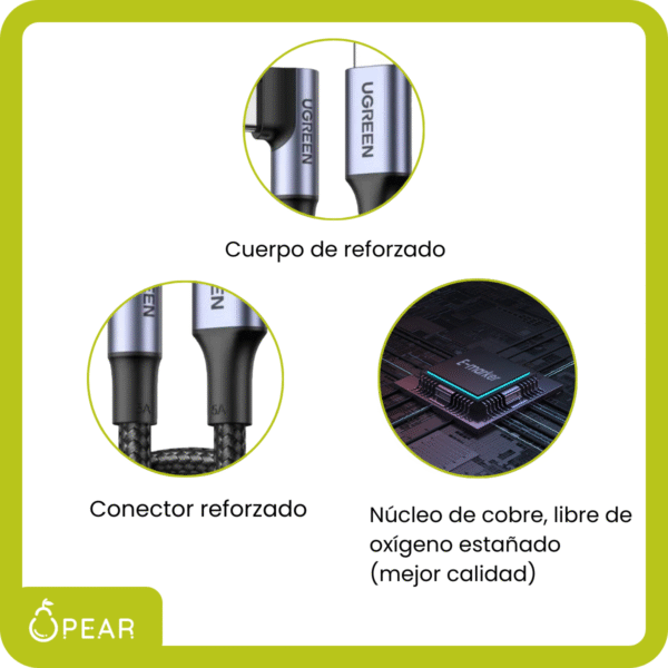 Cable Usb C A Usb C Ugreen 1m 100w Carga Rápida Reforzado